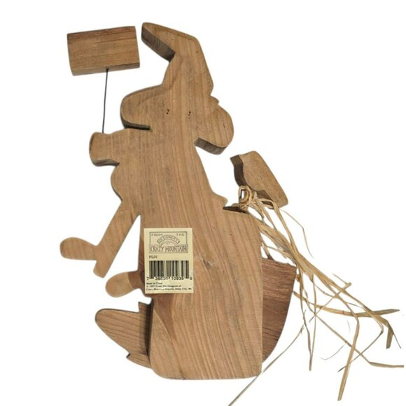 VTG Harvest Greetings Witch Wood Sign Fall Autumn Folk Art Rustic Crazy Mountain - Picture 2 of 8